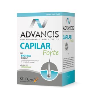Advancis Capilar Forte 60 Cápsulas,com a finalidade de diminuir a queda de cabelo, aumentar a sua resistência, densidade e crescimento e fortalecer as unhas.