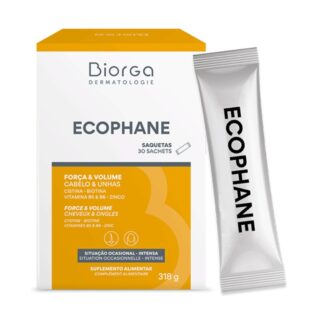 Ecophane Pó Fortificante Saquetas, pó Fortificante é um suplemento alimentar para cabelo e unhas frágeis, quebradiços e com tendência à queda.