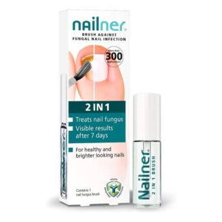 Nailner 2 em 1 Verniz Fungos 5 ml, com a finalidade de tratamento e prevenção dos fungos das unhas. Além disso tem a vantagem de melhorar o aspeto visual da unha, em apenas 7 dias.