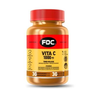 FDC Vita C 1000mg 30 Comprimidos, a vitamina C é uma vitamina hidrossolúvel importante para a formação de colagénio, para a firmeza e elasticidade dos tecidos e para a resistência dos ossos e dente