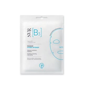 Svr B3 Masque Hydra Intensif, máscara apaziguante. Hidratante e de preenchimento. Máscara dermatológica de biocelulose natural, para uma pele instantaneamente reidratada e preenchida.