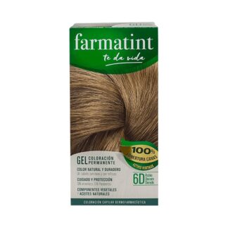 Farmatint Gel Color 6D Louro Escuro Dourado 135ml, graça à sua suave composição, sem amoníaco e com ingredientes vegetais, é uma coloração permanente capaz de cobrir 100% dos cabelos brancos, respeitando a saúde do cabelo.