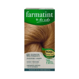 Farmatint Gel Color 7D Louro Dourado 135ml, graça à sua suave composição, sem amoníaco e com ingredientes vegetais, é uma coloração permanente capaz de cobrir 100% dos cabelos brancos, respeitando a saúde do cabelo.