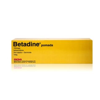 Betadine Pomada 100 mg/g 100g, medicamento indicado na desinfeção de úlceras e outras feridas.