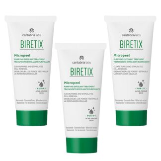 Biretix Micropeel Exfoliante 3x50ml, gel de limpeza esfoliante facial especialmente indicado para o cuidado da pele oleosa ou com tendência acneica.