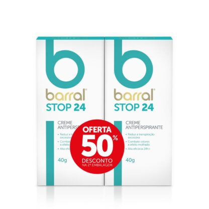 Descubra a solução definitiva para o controle da transpiração com o Barral STOP 24 Creme Antiperspirante, agora disponível na Pharmascalabis