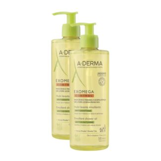 Descubra o A-Derma Exomega Control Óleo Duche Emoliente 2x500ml, um cuidado de higiene essencial para peles secas e com tendência a eczema atópico